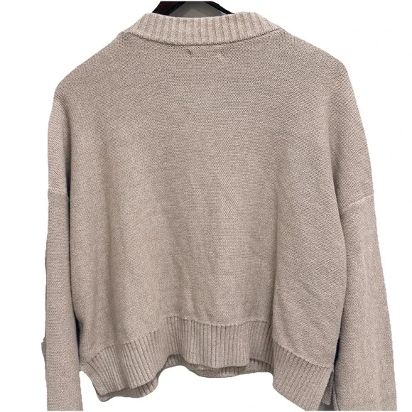 Quince 100% Organic Cotton Cropped Cardigan speckled beige/oatmeal color L - Picture 6 of 10